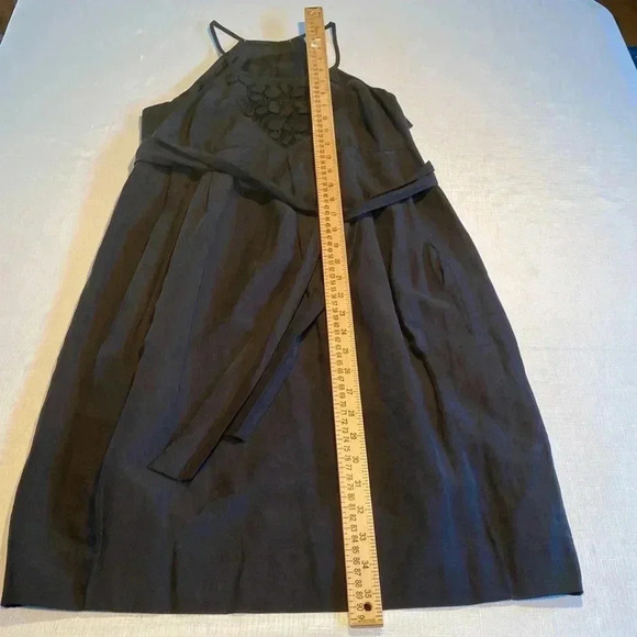 Women’s Empire Halter Dress Small S Black Silk Pockets Midi  Dress Embroidered - Picture 5 of 11